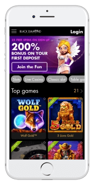 Black Diamond casino's website is well optimized for mobile play
